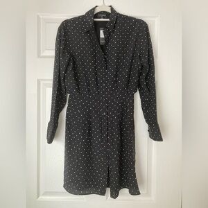 Club Monaco Silk Black and White Dotted Shirt Dress